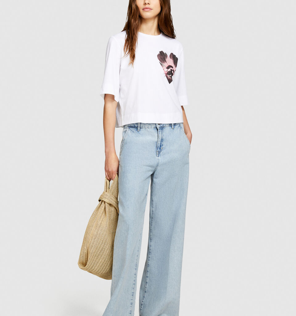 Organic cotton t-shirt with print - women's short sleeve t-shirts - White | Sisley image number 1